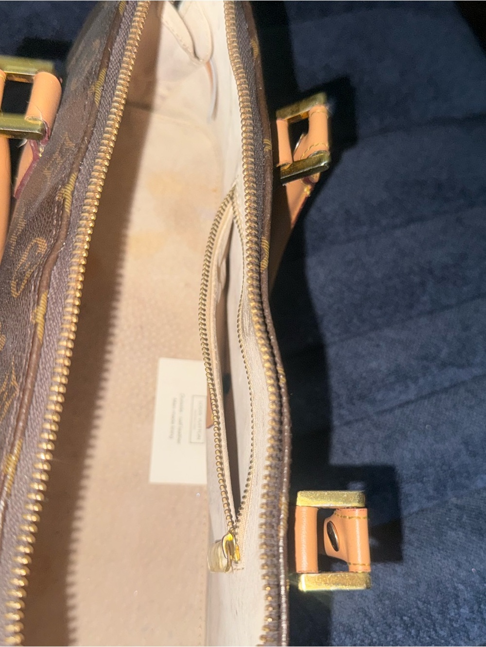 Genuine leather monogrammed hand bag and Tan Leather Trim - Picture 5 of 5